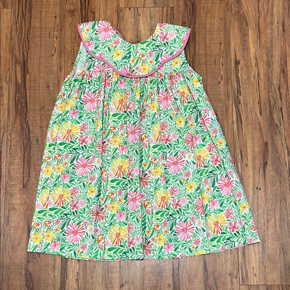 Floral Kids Dress with Green and Pink Accents